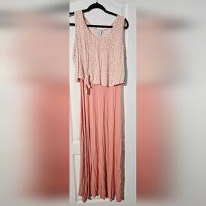 Peach White Daisy Fuentes Sleeveless Layered Maxi Dress Women XL‎